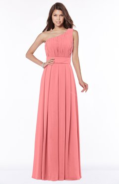 ColsBM Adeline Shell Pink Gorgeous A-line One Shoulder Zip up Floor Length Pleated Bridesmaid Dresses