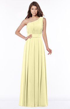ColsBM Adeline Soft Yellow Gorgeous A-line One Shoulder Zip up Floor Length Pleated Bridesmaid Dresses