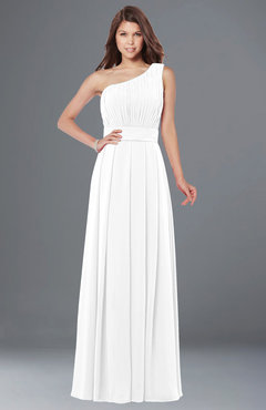 ColsBM Adeline White Gorgeous A-line One Shoulder Zip up Floor Length Pleated Bridesmaid Dresses