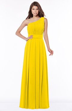 ColsBM Adeline Yellow Gorgeous A-line One Shoulder Zip up Floor Length Pleated Bridesmaid Dresses