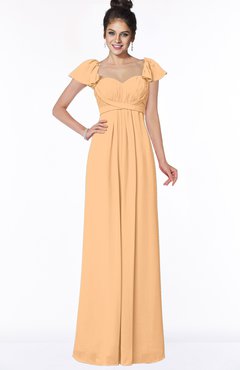 ColsBM Siena Apricot Modern A-line Wide Square Short Sleeve Zip up Pleated Bridesmaid Dresses
