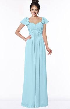 ColsBM Siena Aqua Modern A-line Wide Square Short Sleeve Zip up Pleated Bridesmaid Dresses