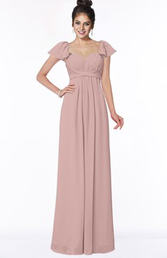 ColsBM Siena Blush Pink Modern A-line Wide Square Short Sleeve Zip up Pleated Bridesmaid Dresses