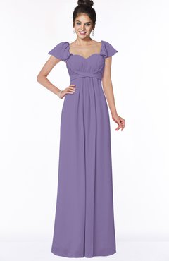 ColsBM Siena Chalk Violet Modern A-line Wide Square Short Sleeve Zip up Pleated Bridesmaid Dresses
