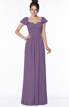 ColsBM Siena Chinese Violet Modern A-line Wide Square Short Sleeve Zip up Pleated Bridesmaid Dresses