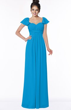 ColsBM Siena Cornflower Blue Modern A-line Wide Square Short Sleeve Zip up Pleated Bridesmaid Dresses