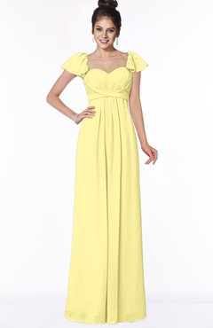 ColsBM Siena Daffodil Modern A-line Wide Square Short Sleeve Zip up Pleated Bridesmaid Dresses