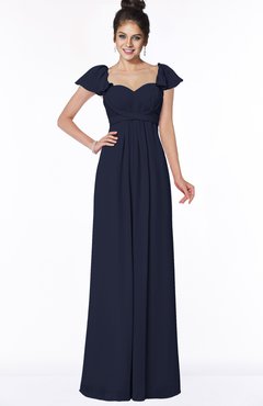 ColsBM Siena Dark Sapphire Modern A-line Wide Square Short Sleeve Zip up Pleated Bridesmaid Dresses