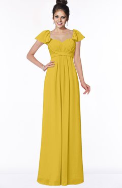 ColsBM Siena Lemon Curry Modern A-line Wide Square Short Sleeve Zip up Pleated Bridesmaid Dresses