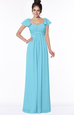 ColsBM Siena Light Blue Modern A-line Wide Square Short Sleeve Zip up Pleated Bridesmaid Dresses
