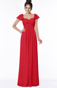 ColsBM Siena Red Modern A-line Wide Square Short Sleeve Zip up Pleated Bridesmaid Dresses
