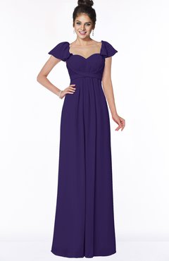 ColsBM Siena Royal Purple Modern A-line Wide Square Short Sleeve Zip up Pleated Bridesmaid Dresses