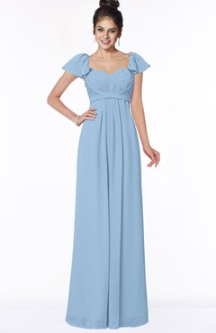 ColsBM Siena Sky Blue Modern A-line Wide Square Short Sleeve Zip up Pleated Bridesmaid Dresses