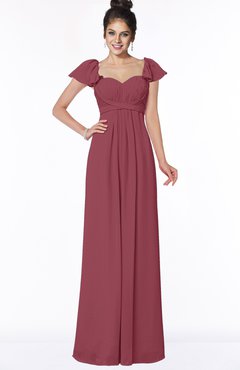 ColsBM Siena Wine Modern A-line Wide Square Short Sleeve Zip up Pleated Bridesmaid Dresses