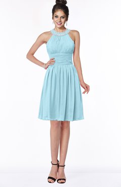 ColsBM Liana Aqua Cute A-line Jewel Chiffon Pleated Bridesmaid Dresses