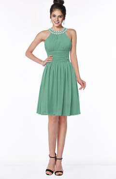 ColsBM Liana Beryl Green Cute A-line Jewel Chiffon Pleated Bridesmaid Dresses