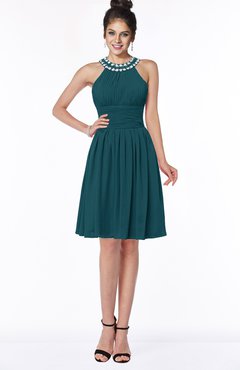 ColsBM Liana Blue Green Cute A-line Jewel Chiffon Pleated Bridesmaid Dresses