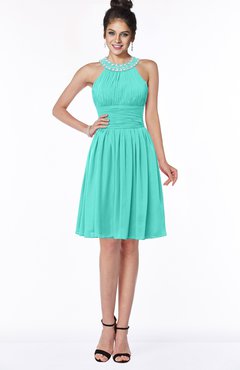 ColsBM Liana Blue Turquoise Cute A-line Jewel Chiffon Pleated Bridesmaid Dresses