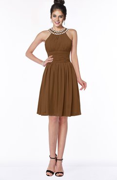 ColsBM Liana Brown Cute A-line Jewel Chiffon Pleated Bridesmaid Dresses