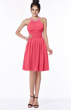 ColsBM Liana Guava Cute A-line Jewel Chiffon Pleated Bridesmaid Dresses