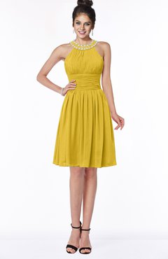 ColsBM Liana Lemon Curry Cute A-line Jewel Chiffon Pleated Bridesmaid Dresses