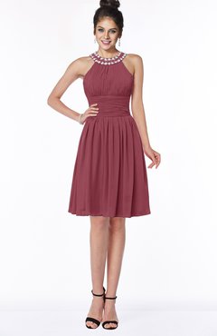 ColsBM Liana Wine Cute A-line Jewel Chiffon Pleated Bridesmaid Dresses