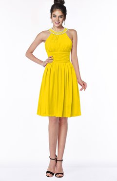 ColsBM Liana Yellow Cute A-line Jewel Chiffon Pleated Bridesmaid Dresses