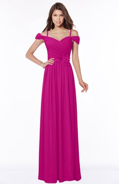 ColsBM Kate Hot Pink Luxury V-neck Short Sleeve Zip up Chiffon Bridesmaid Dresses
