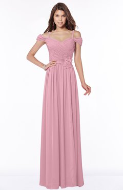 ColsBM Kate Light Coral Luxury V-neck Short Sleeve Zip up Chiffon Bridesmaid Dresses