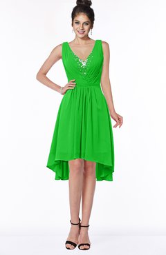 ColsBM Monica Classic Green Traditional A-line V-neck Half Backless Chiffon Hi-Lo Bridesmaid Dresses