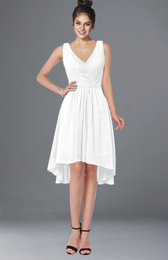ColsBM Monica White Traditional A-line V-neck Half Backless Chiffon Hi-Lo Bridesmaid Dresses