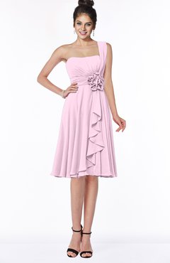 ColsBM Phoebe Baby Pink Glamorous Bateau Sleeveless Zip up Chiffon Knee Length Bridesmaid Dresses