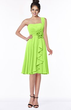 ColsBM Phoebe Bright Green Glamorous Bateau Sleeveless Zip up Chiffon Knee Length Bridesmaid Dresses