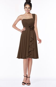 ColsBM Phoebe Chocolate Brown Glamorous Bateau Sleeveless Zip up Chiffon Knee Length Bridesmaid Dresses