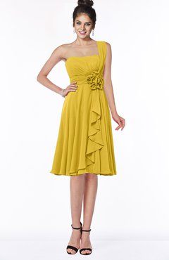 ColsBM Phoebe Lemon Curry Glamorous Bateau Sleeveless Zip up Chiffon Knee Length Bridesmaid Dresses