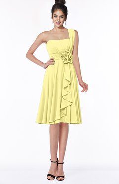 ColsBM Phoebe Pastel Yellow Glamorous Bateau Sleeveless Zip up Chiffon Knee Length Bridesmaid Dresses