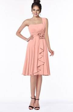 ColsBM Phoebe Peach Glamorous Bateau Sleeveless Zip up Chiffon Knee Length Bridesmaid Dresses