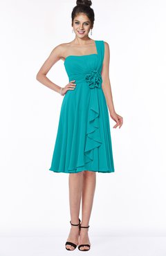 ColsBM Phoebe Peacock Blue Glamorous Bateau Sleeveless Zip up Chiffon Knee Length Bridesmaid Dresses
