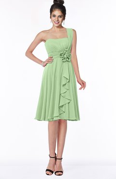 ColsBM Phoebe Sage Green Glamorous Bateau Sleeveless Zip up Chiffon Knee Length Bridesmaid Dresses