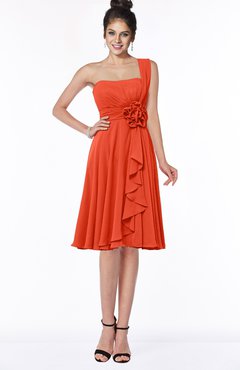 ColsBM Phoebe Tangerine Tango Glamorous Bateau Sleeveless Zip up Chiffon Knee Length Bridesmaid Dresses