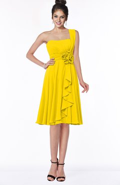 ColsBM Phoebe Yellow Glamorous Bateau Sleeveless Zip up Chiffon Knee Length Bridesmaid Dresses