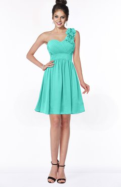 ColsBM Clara Blue Turquoise Gorgeous One Shoulder Sleeveless Chiffon Flower Bridesmaid Dresses