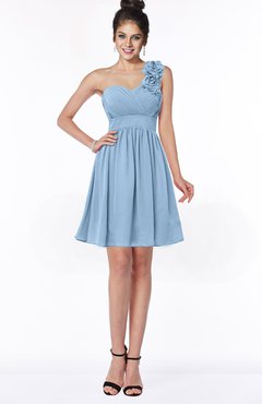 ColsBM Clara Dusty Blue Gorgeous One Shoulder Sleeveless Chiffon Flower Bridesmaid Dresses