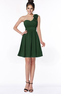ColsBM Clara Hunter Green Gorgeous One Shoulder Sleeveless Chiffon Flower Bridesmaid Dresses