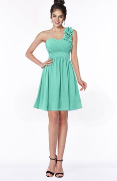 ColsBM Clara Mint Green Gorgeous One Shoulder Sleeveless Chiffon Flower Bridesmaid Dresses
