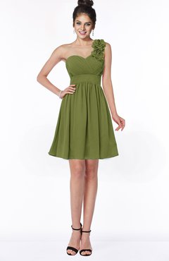 ColsBM Clara Olive Green Gorgeous One Shoulder Sleeveless Chiffon Flower Bridesmaid Dresses