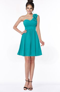 ColsBM Clara Teal Gorgeous One Shoulder Sleeveless Chiffon Flower Bridesmaid Dresses