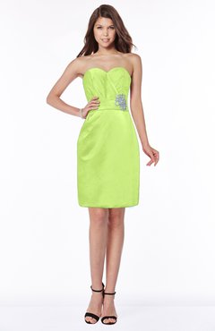 ColsBM Kenley Lime Green Gorgeous Sheath Sweetheart Zip up Satin Knee Length Bridesmaid Dresses