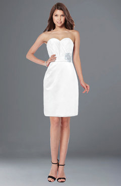 ColsBM Kenley White Gorgeous Sheath Sweetheart Zip up Satin Knee Length Bridesmaid Dresses