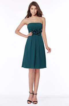 ColsBM Mckenna Blue Green Modest Bateau Sleeveless Half Backless Knee Length Appliques Bridesmaid Dresses